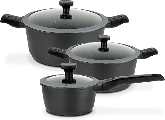 GSW 167772 Easy Click 6-Piece Saucepan Set Aluminium Plastic Glass Silicone Black