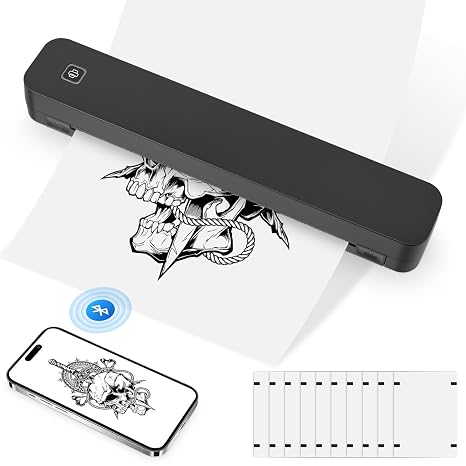 Tattoo Stencil Printer, Portable Wireless A4 Thermal Tattoo Printer with 10pcs Transfer Paper, Tattoo Printer Machine Compatible with Smartphone & PC,Ideal for Professional Tattoo Artists & Beginners