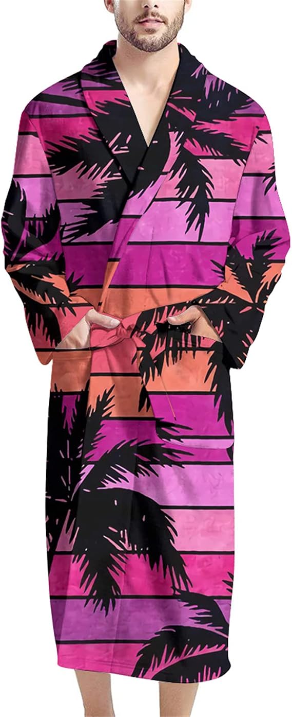 HUGS IDEA Men's Bathrobe with Pocket and Belt Long Dressing Gown All Seasons Christmas Cozy Pajama, Dog Cheetah Flower Tribal