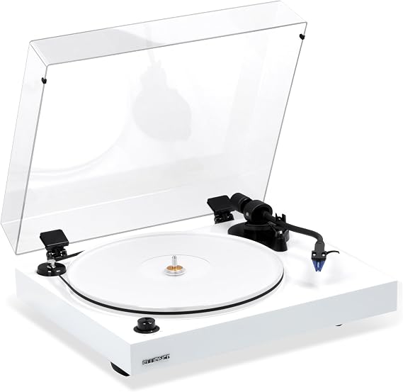 Fluance RT85 Reference High Fidelity Vinyl Turntable Record Player with Ortofon 2M Blue Cartridge, Acrylic Platter, Speed Control Motor High Mass MDF Wood Plinth Vibration Isolation Feet - Piano White
