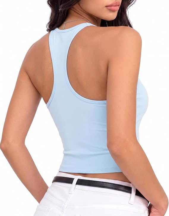 Tank Top Built-in Bra for Women - Sports Yoga Workout Top Crop Halter Neck