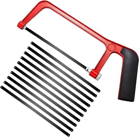 Mini Hacksaw Set with 10 Blades, Junior Hacksaw Adjustable Frame Small Hand Saw, Heavy Duty Metal Cutting Saw for PVC, Wood, Plastic, Compact Hack Tool for DIY, Home Repair & Workshop Use