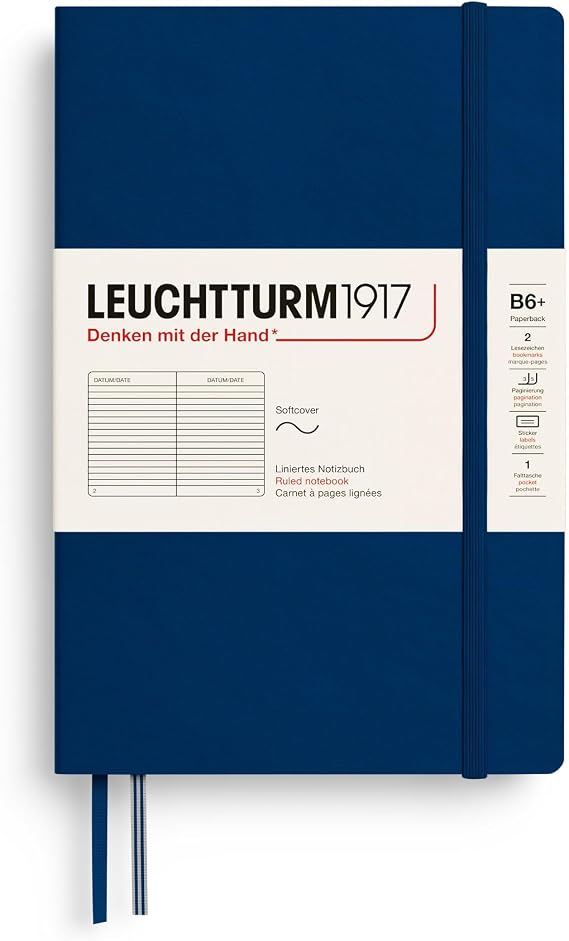 LEUCHTTURM1917 358317 Notebook Softcover Paperback (B6+), Ruled, Navy