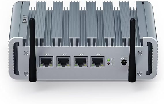 VENOEN Firewall Micro Appliance Celeron J4125, Fanless Firewall Mini PC 2.5gbe, i225 NICs 4 Lan Port, HD, VGA, Wifi, SIM-slot, 8GB DDR4 RAM 128GB SSD, Small Server pc Router PC, AES NI, WatchDog