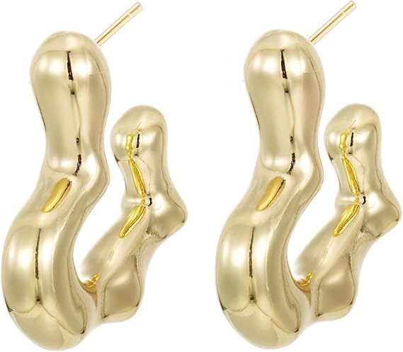 Xuping ワイドラウンドフープイヤリング 14k 金メッキ レディース オープンフープ ハギースタッド 低刺激性 イヤリング 軽量 チャンキージュエリー, 銅, 宝石なし