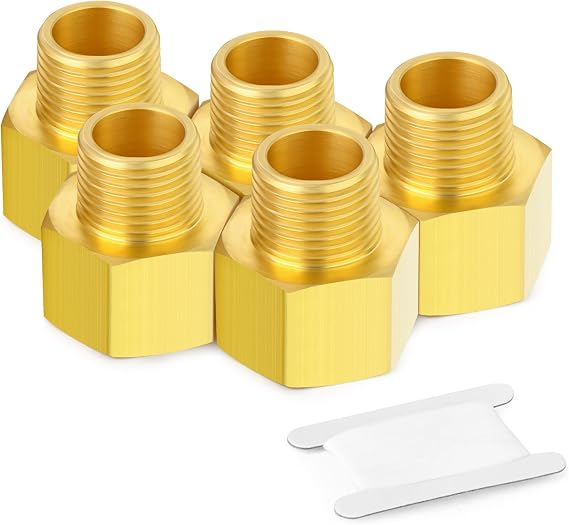 TAILONZ 5Pcs Brass Hex Reducing Bushing 3/8" BSP Female x 1/2" Male
