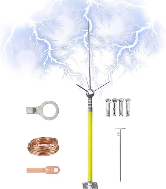 Insulated Lightning Protection Kit, Removable Roof Arrester for Factories, Schools, Towers, Waterproof & Durable