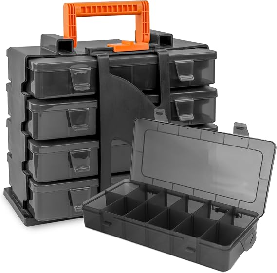 ZKH Sorting Box 4 x Assortment Boxes 4 x 12 Removable Compartments Material PP Safe Storage Organiser Box for Workshops Screws Tools Beads Fishing Hooks Plastic