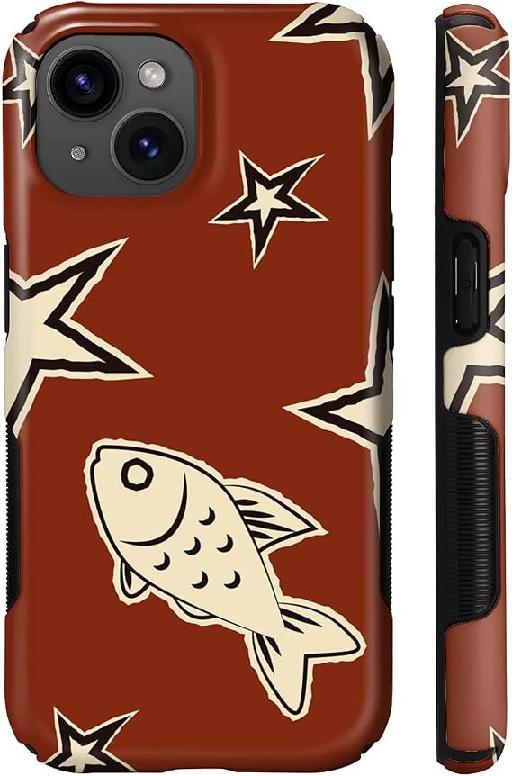 iPhone 15 Plus用 ケース、MagSafe対応、二層ハードシェル + シリコンカバー、iPhone 15 Plus用フルボディ保護耐衝撃ケース-赤い星 金魚 キュート オーシャン 天体