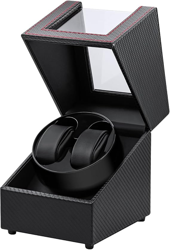 Mcbazel Watch Winder for 2 Watches USB-C Automatic Watch Winder TPD 970-2430 2 Winding Modes Watch Winder for Automatic Watches PU Leather - Black/Red
