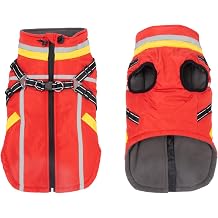 FEimaX Dog Coat with Harness Waterproof Warm Dog Coats Reflective Adjustable Pet Fleece Jacket Doggie Windproof Outdoor Winter Clothes Puppy Cold Weather Snow Vest for Small Medium Dogs (S, Red)