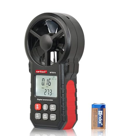 Wintact Wind Anemometer Handheld Wind Speedometer Gauge Digital Air Temperature Anemometer HVAC Velometer Anemometer Anemometer Thermometer Black