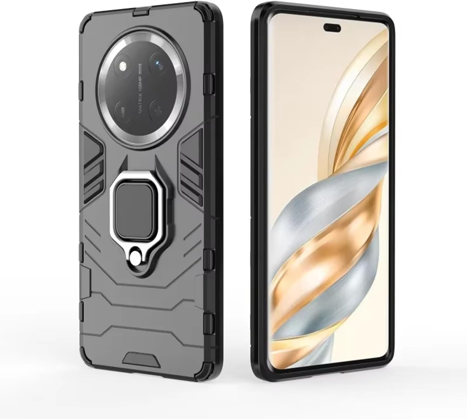 Microcase Huawei Honor Magic 7 Lite/Honor X60 Pro 5G/Honor X9C 5G ile Uyumlu Batman Serisi Yüzük Standlı Armor Kılıf - Siyah AL3349