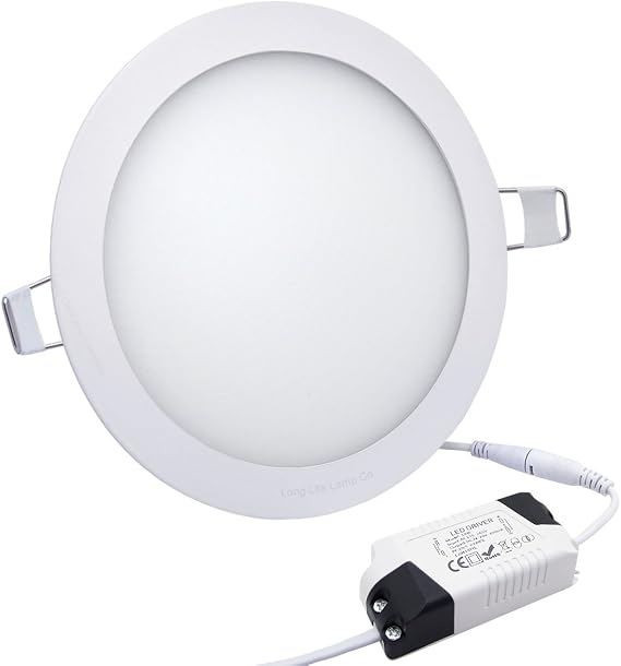 Long Life Lamp Company 18w Round LED Ceiling Light Recessed Flat Panel 4000k Cool White 225 x 225mm Includes Transformer [Energy Class G]