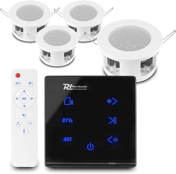 Power Dynamics Bluetooth Ceiling Speakers System - A50B In-Wall Amplifier with 4x CSBA3L 3" Compact Ceiling Mounted Speakers & Remote - Home Audio Solution
