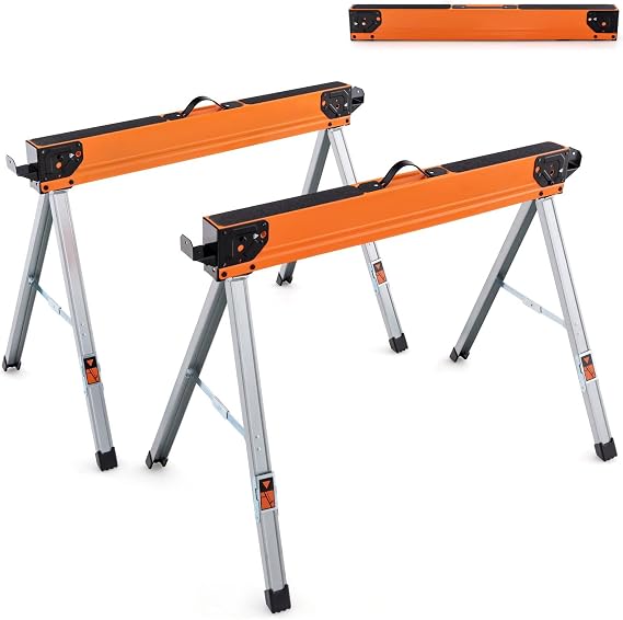 GiantexUK 2PCS Folding Sawhorses, 1000KG Heavy Duty Twin Pack Workbench