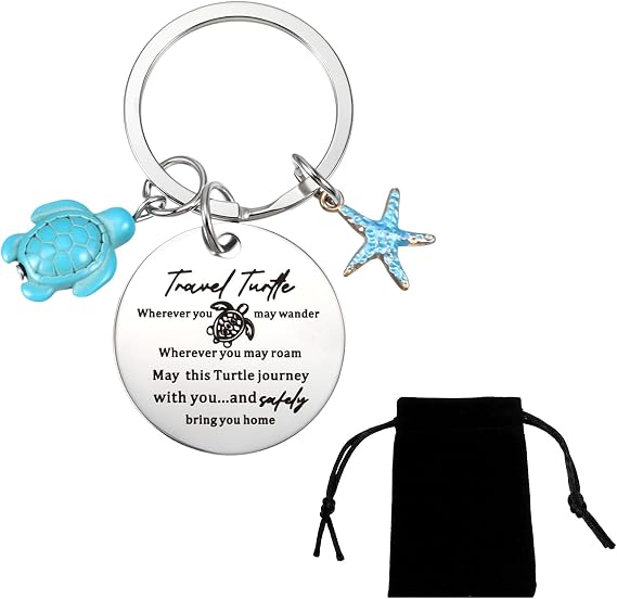 Tyqour Turtle Keyring Travel Turtle Keychain, Sea Turtle Keychain Gifts for Women Men, Beach Keychain Good Lucky Charms Gifts for Friends Family Travelers