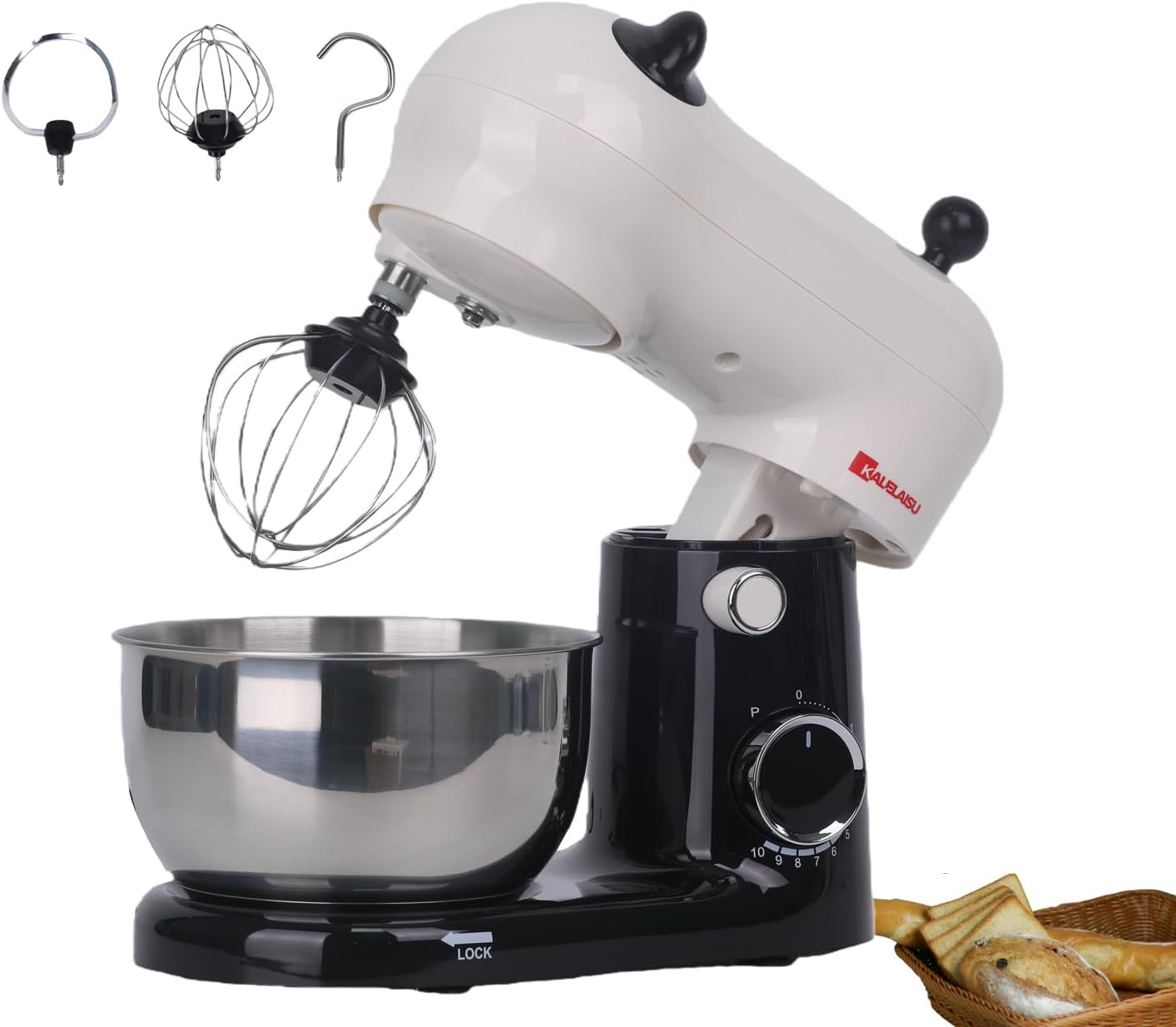 Stand Mixer, Mini Stand Mixer, 6.6 gal 2 L, Large Capacity, 3 Types of Attachments, 3 in 1 Unit, 10 Speed Adjustment, Cute Panda Appearance Design, Small Body, Lightweight Weight, Convenient Storage