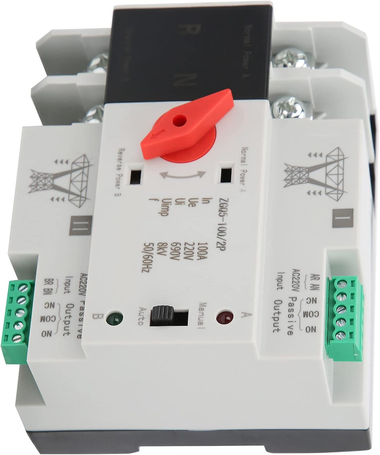 Dual Power Automatic Transfer Switch Uninterrupted 2 Way Controller 220V Changeover Switch ZGQ5-1002P Outdoor Generator