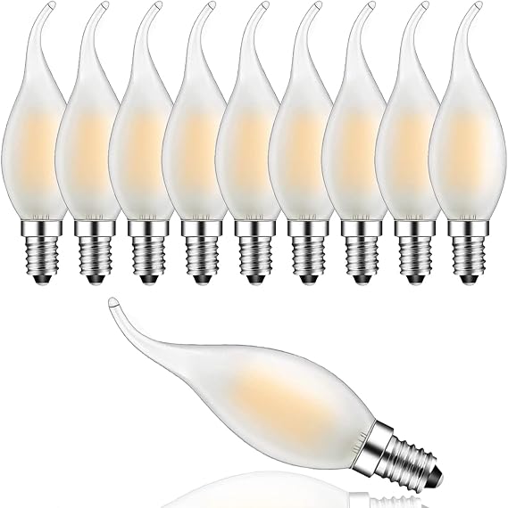 Dimmable LED Candle Light Bulbs Frosted, E14 Filament 4W, LED Filament Candelabra Light Bulbs Warm White 2700K, Energy Class F,10-Pack [Energy Class F]