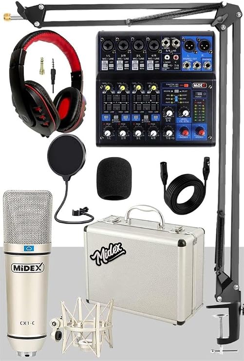 Midex Mix Paket-4 Stüdyo Youtuber Podcast Kayıt Ekipman Seti CX1 Mikrofon MDX-06FXU Mixer
