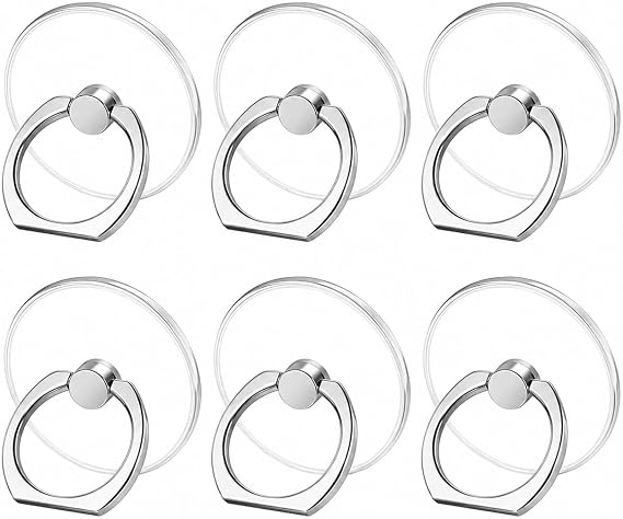 6PCS Transparent Cell Phone Ring Holder, Transparent Phone Grip Clear Phone Ring Stand, Phone Stand Grip For Back, Universal Ring Holder for Case, Finger Holder for Mobile Devices