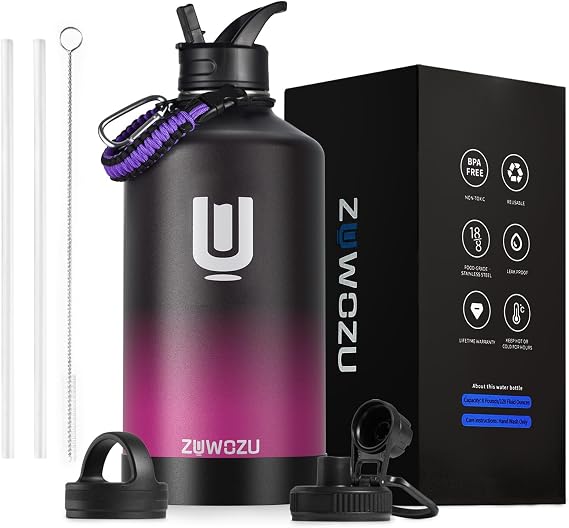1 Gallon Water Bottle Insulated,128 oz Large Stainless Steel Water Bottles with Straw, Strap&3 Lids,Gallon Water Jug for Sport