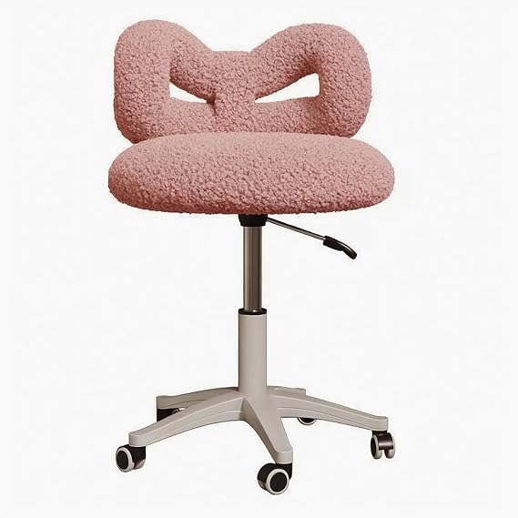 Modern Vanity Chair with Back, Armless Home Office Desk Chair,Small Criss Cross Chair with Wheels Height Adjustable 360° Swivel Makeup Vanity Stool for Bedroom Living Room Pink