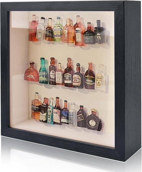 8.6x8.6 Inch Shadow Box Frame, Black Deep Box Frames for Crafts 3D Deep, Deep Picture Frames Box Display Ideal for Memorabilia Pictures Flowers Medals Tickets, Tabletop or Wall Mount Carbonized