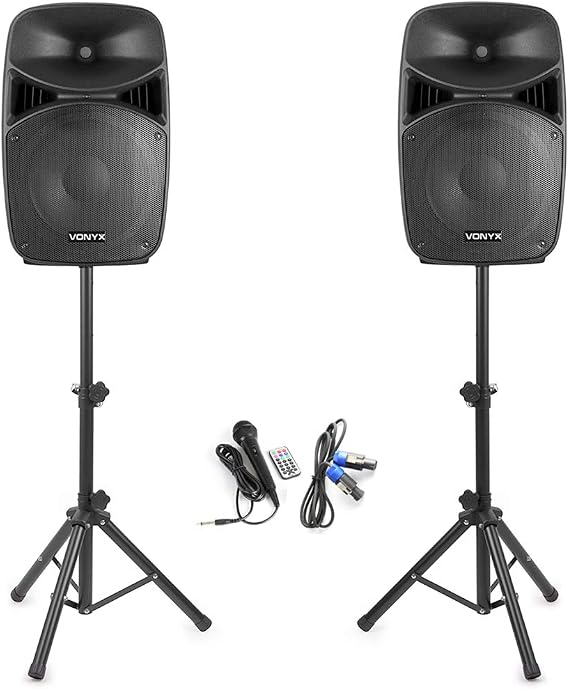 Vonyx VPS152A 15-Inch Active DJ PA Speakers, Bluetooth, LED, Mic