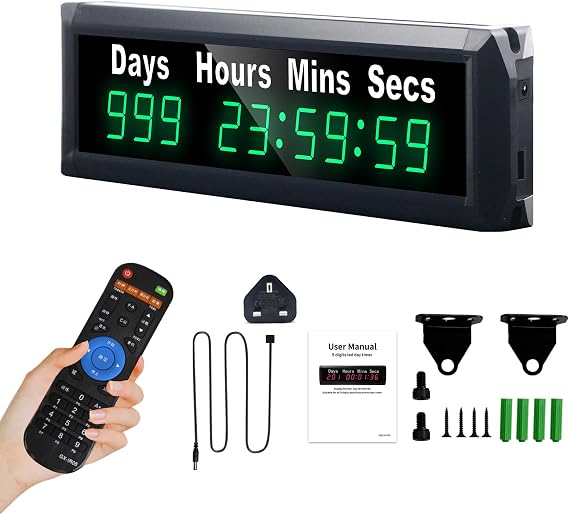 Digital 999 Days Countdown Timer, Count Up/Count Down Clock with Remote, 12/24 Hour Real Time, Event Countdown Clock Large Displa for Retirement/Pregnancy/Birthday/Christmas (Green)