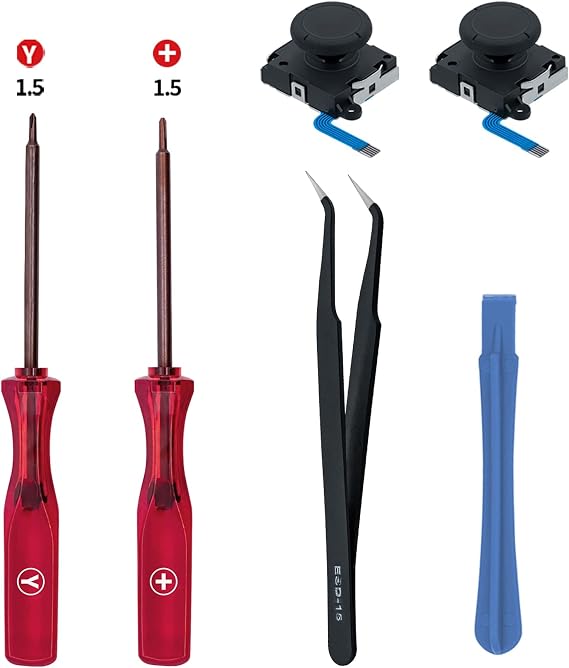 Mcbazel Switch Analog 3D Joystick Replacement & Repair Tool Kit for Switch/OLED/Joy-Con/Lite Controller, 2PCS Joysticks Tri-Wing & Cross Screwdriver Repair Tools(Not for NS2)