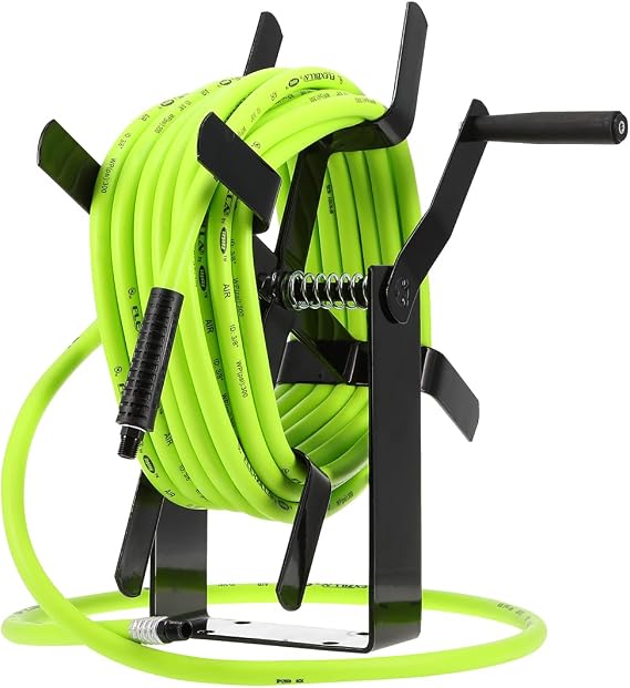 Flexzilla Manual Open Face Air Hose Reel, 3/8 in. x 50 ft, Heavy Duty, Lightweight, Hybrid, ZillaGreen - L8550FZ