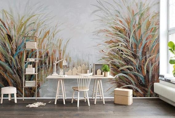 ZZXIAO 3D Effect Reed Watergrass Small River Painting Rn Wallpaper 3D Nonwoven Pictures Wall Decoration 3D Wallpaper Paste Living Room The Wall for Bedroom Mural border-400cm×280cm