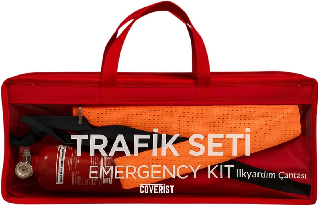 Dikdörtgen Trafik Seti Çantası - Muayene Uyumlu 1 KG Araç Yangın Tüpü - 2 Adet Reflektör