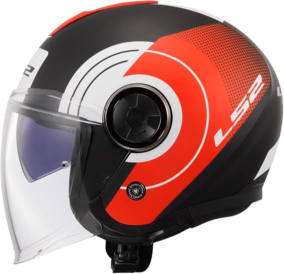 LS2 CLASSY Disko Mat Siyah-Kırmızı-Beyaz Kask, ECE 22.06 Güvenlik Sertifikalı Profesyonel Motosiklet Kaskı, KPA Dış Kabuk, Dahili Güneş Vizörlü, LS2 4X JBL Intercom Uyumlu