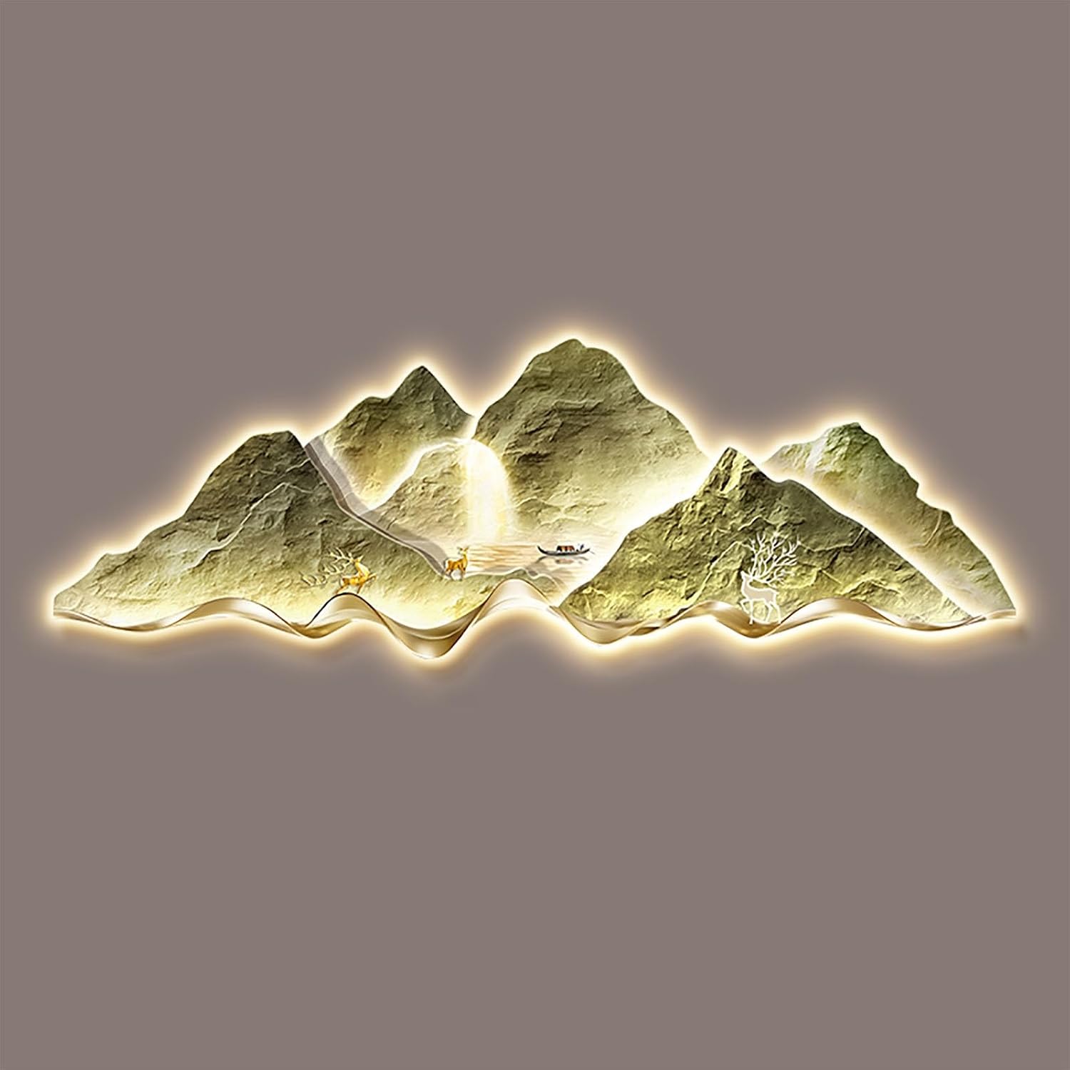 Creative Landscape Wall Hanging Mural with LED Light,3D Relief LED Decorative Painting for Bedroom,modern home decor landscape wall sculpture,for Living Room, Office, Study(F,90*30cm/35.4*11.8in)
