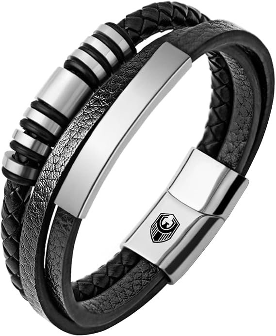Lederarmband Herren Armband Herren Männer Leder mit Edelstahl Magnetverschluss Geflochten Armband für Männer und Exklusiver Schmuckschatulle