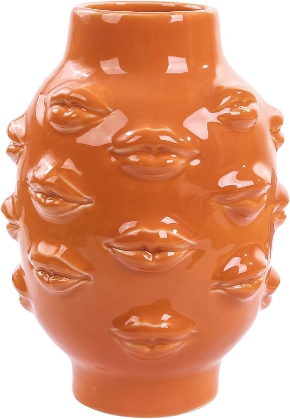 Ceramic Body Lips Vase Table Decor, Modern Farmhouse Decor, Flower Vase for Home Office Shops 6.5X4.72Inch((orange)