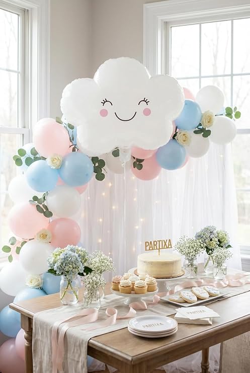 Sevimli Gülen Bulut Yüzlü Folyo Balon | Doğum Günü Baby Shower Anaokulu Parti Süsleme Dekorasyon Balonu