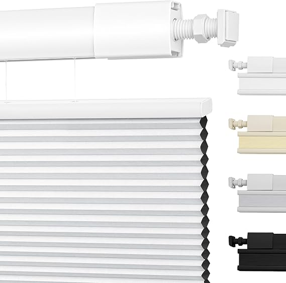 No Drill Top Down Bottom Up Cellular Pleated Shades Cordless Shades for Windows Blackout Honeycomb Blinds for Home Bedroom Office (Blackout - White, 89cm W x 122cm H)