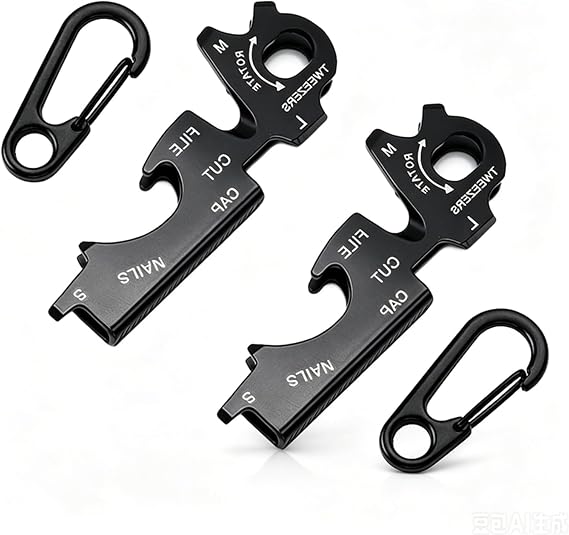 8-in-1 多機能EDCキーチェーン、フック付き、ステンレススチールポータブルミニツール、ボトルオープナースライバー、アウトドアキャンプ、自宅でのDIY&日常使用用、かわいいキーホルダー、ギフトに