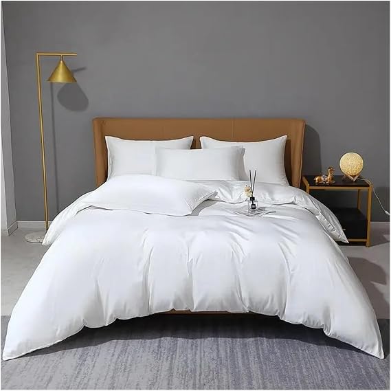 4pcs Solid Color Bedding Set Blue Duvet Cover Fitted Bed Sheet Pillowcase King Queen Size, Luxury Bed in a Bag,White,Queen size 1.8M Bed 4