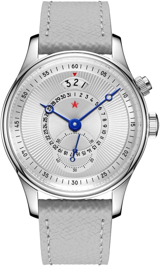 RED STAR Automatic Watches for Men 40mm Seagull ST1716 Movement 5ATM Mechanical Watch Push Button Calendar Sapphire Crystal Vintage Mens Watches, white, Classic