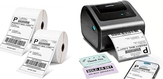 Phomemo D450BT Label Printer, 4 x 6 Inches, Bluetooth Compatible, Thermal Printer & Thermal Label Stickers, 4 x 6 in, A6, 1000 Sheets