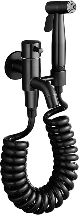 STA-5041 Premium Armatür Tabancalı Banyo Alaturka Yer Tuvaleti Taharet Musluğu Esnek Spiral Hortumlu Bide Taharetmatik Abdest Musluğu Bas Çek Bırak - 304 Paslanmaz Çelik