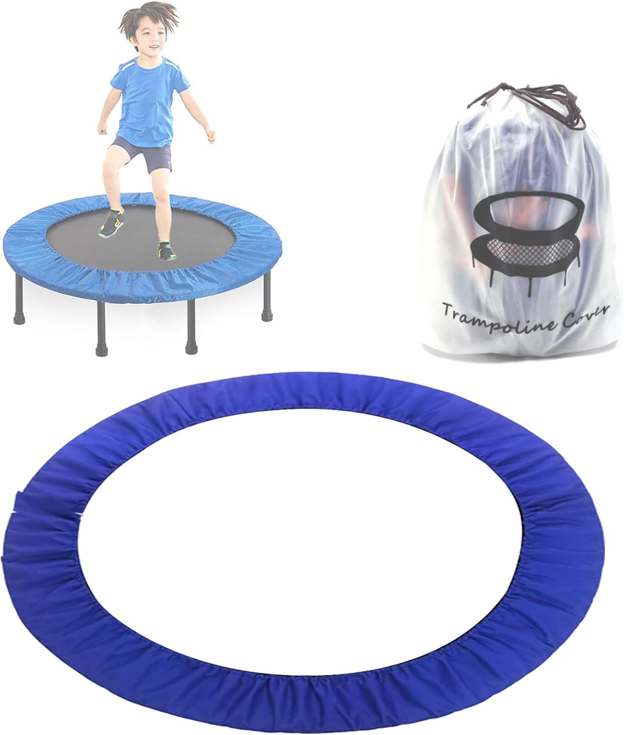 Trampoline Spring Cover 40 inches, Safety Pad, 3 Layer Protect Tear-Resistant Oxford Cloth, Round, Blue, For Mini Trampoline, Children, Unisex
