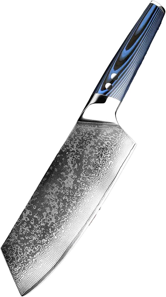Muxel The Blue Knife The Blue Knife Butcher Knife and Chopping Knife Very Sharp Damascus Steel