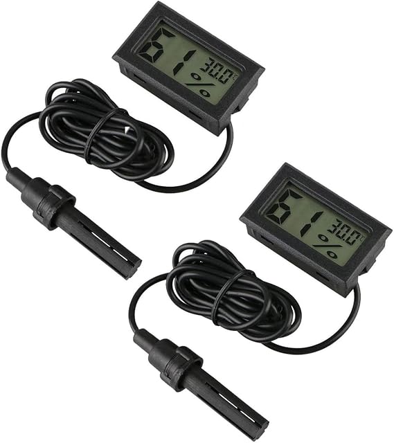 Digital Thermometer Hygrometer, Pack of 2 Hygrometer Thermometer Mini Probe Thermometers Temperature Humidity Gauge Meter for Reptile Incubator Aquarium Poultry Office Living Room (2 Pack)