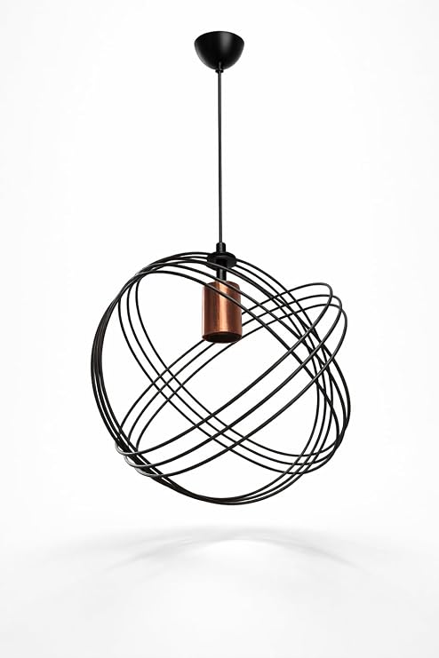Modern Endüstriyel Sarkıt Avize – Metal Geometrik Tavan Lambası, Minimalist Pendant Aydınlatma, Salon Mutfak Ofis Dekoratif Lamba (Siyah & Bakır Detay) [Enerji Sınıfı A]